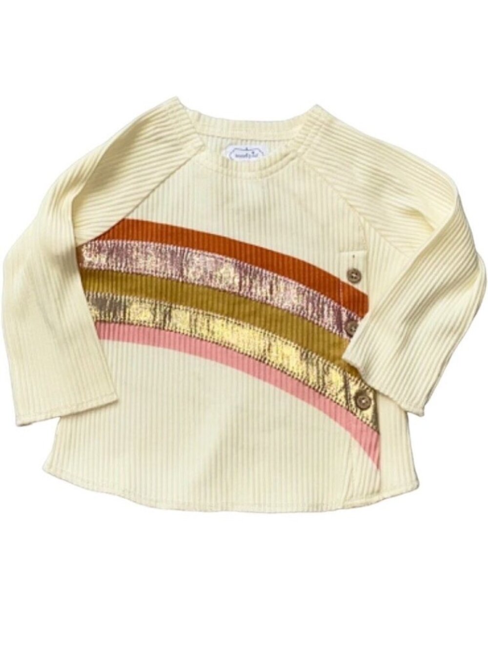 Mud Pie ribbed shirt Rainbow ivory gold pink NWT 3m 6m boho shimmery kimono